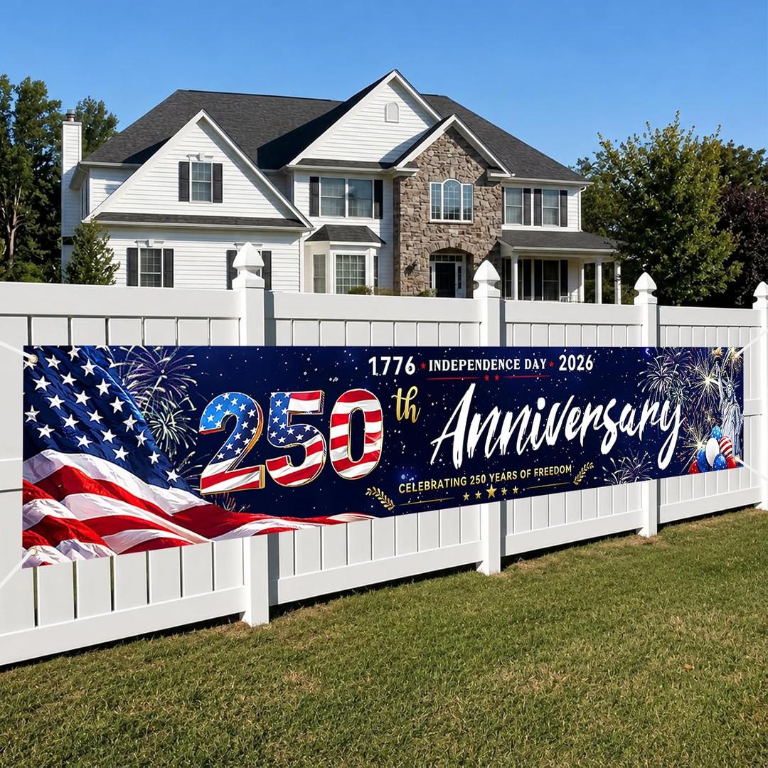 250th Anniversary USA Banner Flag 1776-2026, Semiquincentennial Patriotic Banner for July 4th Decorations, Large independence day decorations, Outdoor Indoor Decor for Yard Garden Porch Fence