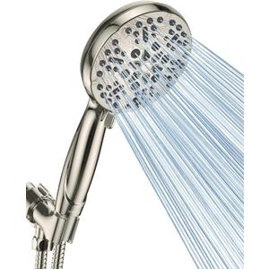 High Pressure Shower Head with Handheld - 5 Spray Settings High Flow Detachable Rain Shower Heads with 60 Extra-long Stainless Steel Hose and Adjustable Bracket with Brass Joint  Brushed Nickel