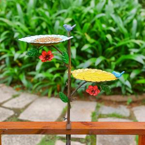 Deck Mounted Bird Feeder & Bird Bath, 20" H Iron Railing Birdfeeder with Leaves-Shaped Bowl, Outdoor Bird Bath for Balcony Patio Garden