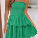 BTFBM Summer Dresses for Women 2025 Tube Strapless Mini Hollow Out Lace Wedding Guest Dress (Green, XL)