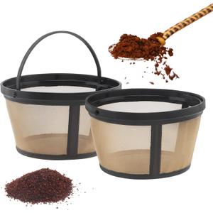 Reusable Coffee Filter Basket, 2 Pack Basket Coffee Filters 8-12 Cup Replacement Coffee Filter for Mr. Coffee and Black & Decker Coffee Makers and Brewers (Gold)