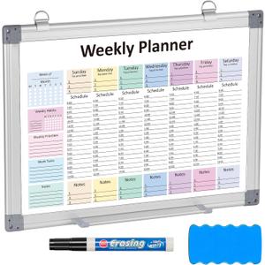 Weekly Hourly Planner Dry Erase Whiteboard with Silver Aluminium Frame for Wall -12" x 16"Hanging Removable Daily Weekly Weekly Planner and Hourly Schedule Checklist