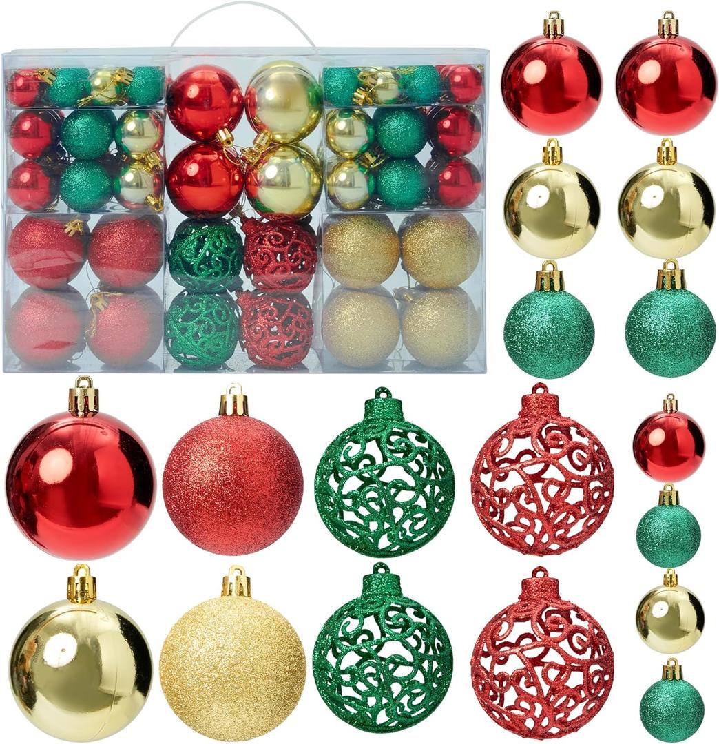 100PCS Christmas Ball Ornaments for Tree,Shatterproof Plastic Holiday Baubles Set in Assorted Sizes and Finishes, Christmas Tree Decorations for Home, Office, Party, Indoor Outdoor Use,Gold Red Mix (100psc)