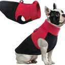 Idepet Dog Fleece Vest Sweater Zip Up Warm Pullover Dogs Jacket with D-Ring Leash Winter Cold Weater Coat Pet Sweatershirt Clothes Hoodie for Small Medium Dogs Boy Girl (Red/Black, XL)