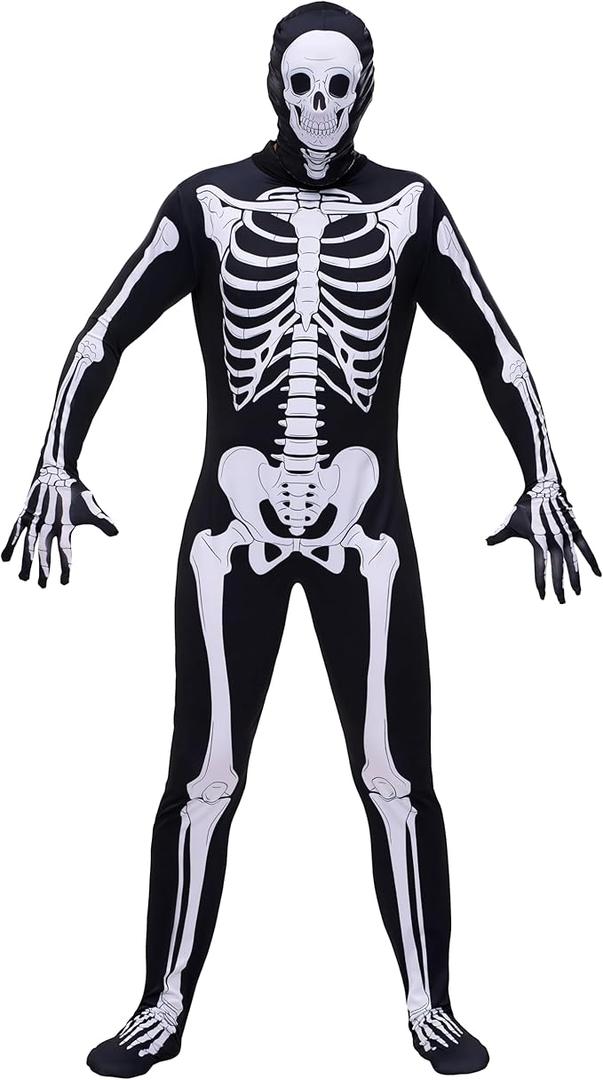 Spooktacular Creations Halloween Skeleton Costume, Unisex Skeleton Costume Jumpsuit for Adult Halloween Themed Parties Adult Size XL with Mask