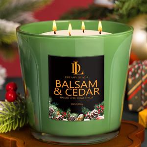 Large Christmas Candle Balsam & Cedar Scented, 4 Wick Natural Soy Candles for Home Scented, 30oz Big Holiday Candle Long Lasting, Aromatherapy Candles Christmas Gifts for Women Men