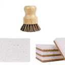 6 Pack Bamboo Dish Brush Set - 1pcs Palm Dish Scrubber and 5 Pieces Natural Kitchen Sponge for Dishes, Pots and Vegetables