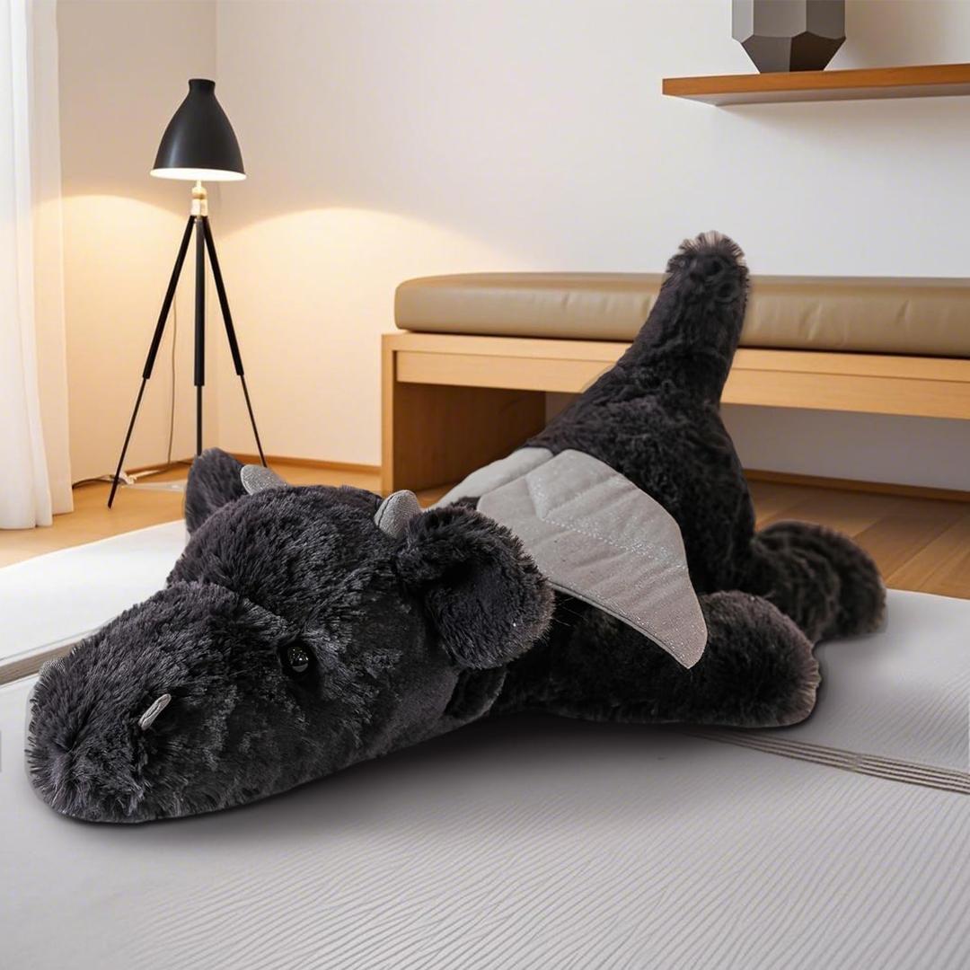 2.2Pounds Black Dragon Plush Weighted Dragon Stuffed Animals Soft Giant Stuffed Dragon Plushies Weighted Stuffy Body Pillow 20.5" Birthday for Baby Kids
