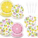 96 Pcs Lemon Party Decorations Pink and Yellow Lemon Plates and Napkins Disposable Summer Fruit Theme Tableware Set for Wedding Birthday Baby Shower Bridal Shower Party Supplies Serves 24