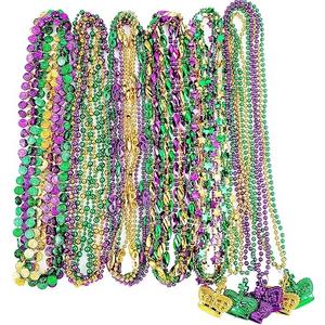 Mardi Gras Beads Necklaces Bulk 33 Inch Multi Colors Carnival Accessories Metallic Coin Crown Star Necklaces Bundle Mardi Gras Throws Bulk for Parades Party Favor Women Men