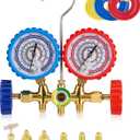Orion Motor Tech Automotive AC Gauge Set, 3 Way AC Manifold Gauge Set for R134a R410a R22 R404a Refrigerant with Teflon Tape Rubber Casing R134a Couplers Piercing Can Tap R410a Adapters 29 Adapter