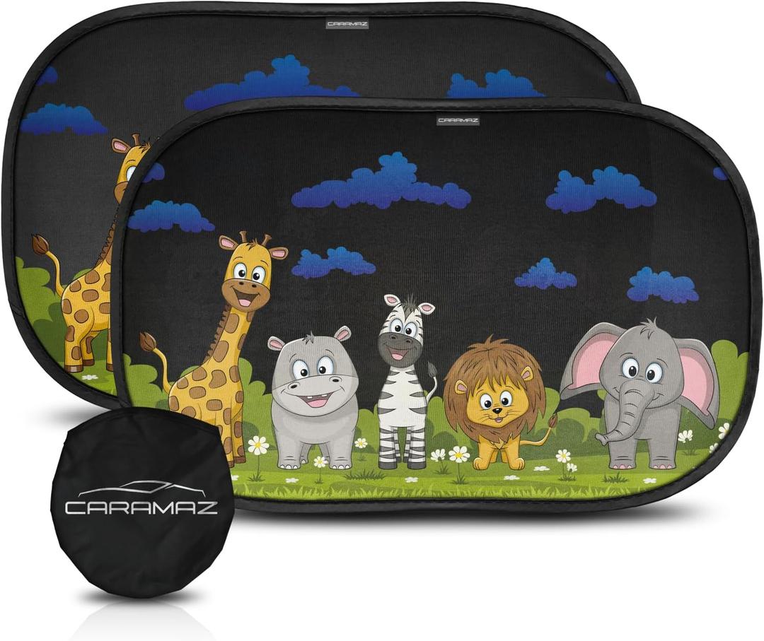 CARAMAZ Car Window Shade for Baby with Certified UV-Protection 2 Pack - 20"x12" (Animals)