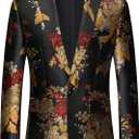 UNINUKOO Mens Floral Tuxedo Suit Jacket Casual Dress Party Flower Pattern Blazer for Men 30