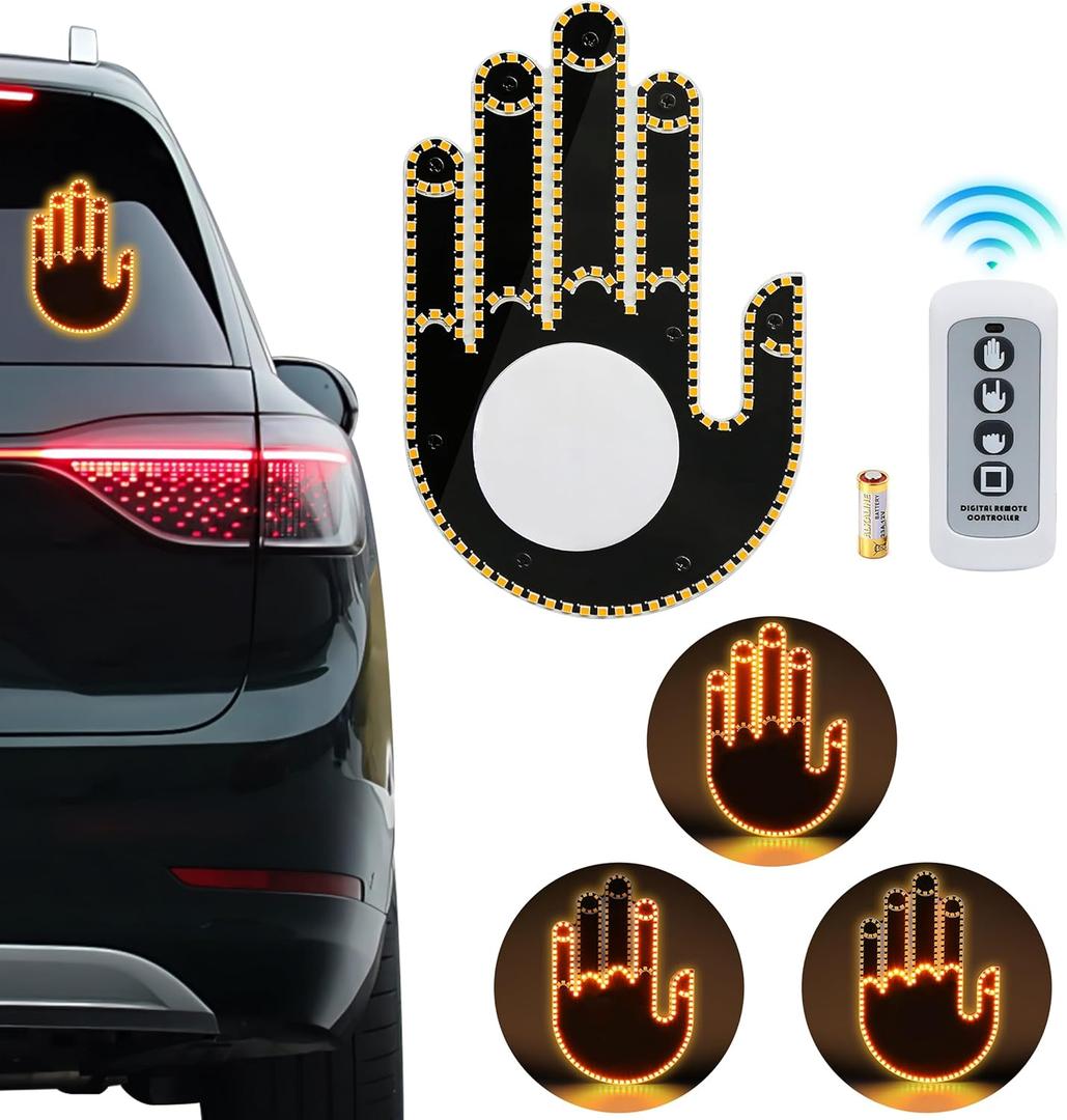3 x Hand Gesture Light for Car - 3 in 1 LED Finger Light with Remote Control | Back Window Sign for Drivers, Fun Car Accessories & Road Rage Gadgets (Orange)
