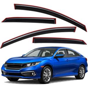 Lightronic Extra Durable Clip-on in-Channel Auto Vent Window Visor, Fits 2016-2021 Honda Civic Sedan, UV Protection Rain Guard, Original Wind Deflector, No-Drill Easy Install, Dark Smoke, 4-Pcs