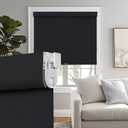 Persilux No Drill No Tools 100% Blackout Roller Shades for Indoor windows, Free-Stop Cordless Roller Blinds, UV Protection Thermal Insulated Fabric Roller Window Shades for Home (Black, 47"W x 72"H)