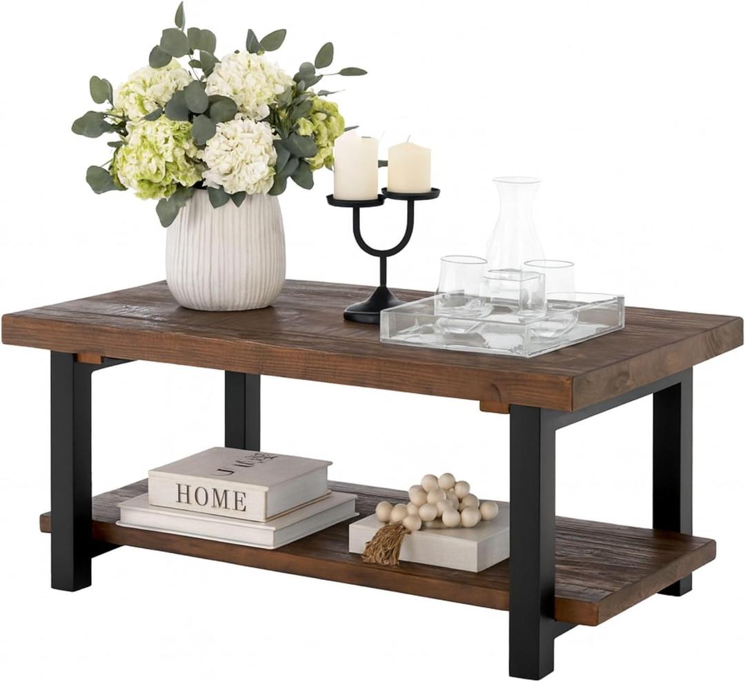Alaterre Furniture Pomona Rustic Coffee Table with Storage Shelf - 42-Inch Industrial Modern Metal and Solid Wood Living Room Table - Easy Assembly Farmhouse Living Room Furniture (Rustic Natural), Onesize