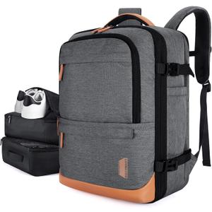 BAGSMART 37L Compression Travel Backpack, Expandable Carry On Backpack with Packing Cubes, Water Resistant Weekender Backpack Fits 17 Inch laptop, Luggage Daypack with Shoe Bag, Grey