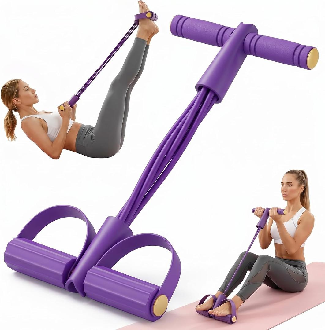 8-Tube Pedal Resistance Band with Handle, Foot Pedal Resistance Band, Versatile Manual Tension Training Pedal for Home Workouts, Targets Legs, Back, Arms, Core (Purple)