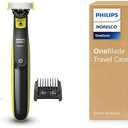 Philips Norelco One Blade Travel Kit Bundle - Philips Norelco One Blade 360 Face Hybrid Electric Trimmer & Shaver, QP2724/90 + Travel Case. QP401/90 (Black & Lime Green)