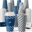 JOLLY CHEF 16 oz Coffee Cups with Lids 100 Pack, Disposable Hot Paper Coffee Cups with Lids, Sleeves and Stirrers for Christmas, Thanksgiving, Party