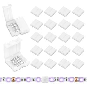 Pmxary 19 Pcs 4 Pin LED Strip Connectors for 10mm Wide RGB LED Strip Lights, Solderless Unwired LED Light Connectors, Easily Extend or Splice SMD 5050 Multicolor Strips