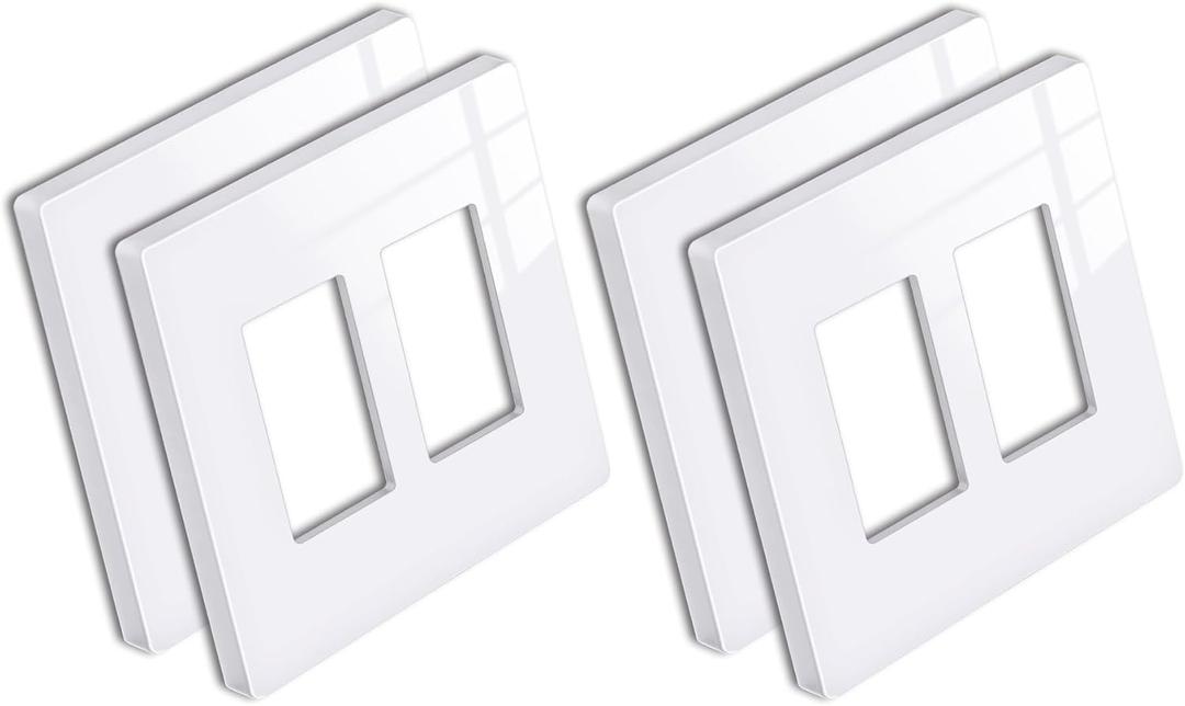 4 Pack BESTTEN 2 Gang Screwless Decorator Wall Plate, MidSize H4.88" x W4.93", USWP6 Gloss Snow White, Faceplate Cover for Decorative Receptacle Outlet & Switch