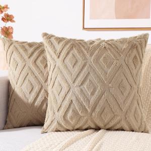 decorUhome Spring Couch Euro Sham Throw Pillow Covers 22x22 Set of 2, Decorative Soft Plush Faux Wool Neutral Accent Pillow Covers for Bed Sofa Living Room, Light Khaki