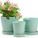 BUYMAX Plant Pot –4”+5”+6” inch Ceramic Pots for Plants with Drainage Holes and Ceramic Tray - Gardening Home Desktop Office Windowsill Decoration Gift Set 3 - (Mint Green)