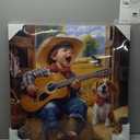 DRLWGTY Farmhouse Western Wall Decor, Cowboy Kid and Puppy Guitar Scene Canvas Art with Hand-Painted Glitter Accents, Rustic Country Ranch Kids Room Wall Art, Ready to Hang, 24L"×24W"