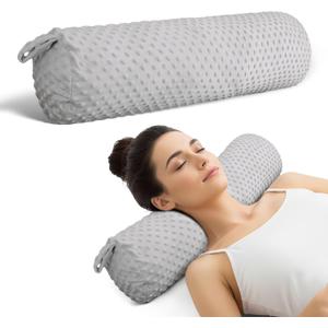 Roll Neck Pillow for Sleeping with Removable Cover Memory 24 x 5.9 Inch Cervical Round Pillow Long Cylinder Bolster Body Pillows for Neck Back Leg Lumbar Support Light Grey