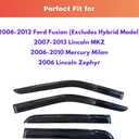KPY Rain Guards Fit for 2006-2012 Ford Fusion (Excludes Hybrid Model), Out-Channel Window Visors Vent Deflector, Car Accessories for 2007-2013 Lincoln MKZ, 2006-2010 Mercury Milan, 2006 Lincoln Zephyr