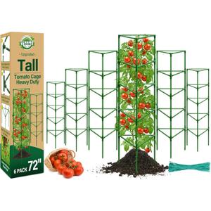 Halatool 6 Pack Extra Tall Tomato Cages for Garden, 72 Inch Heavy Duty Metal Plant Support Stakes for Climbing Plants, Adjustable Large Trellis for Outdoor Raised Garden Bed Vegetables Flowers Fruits