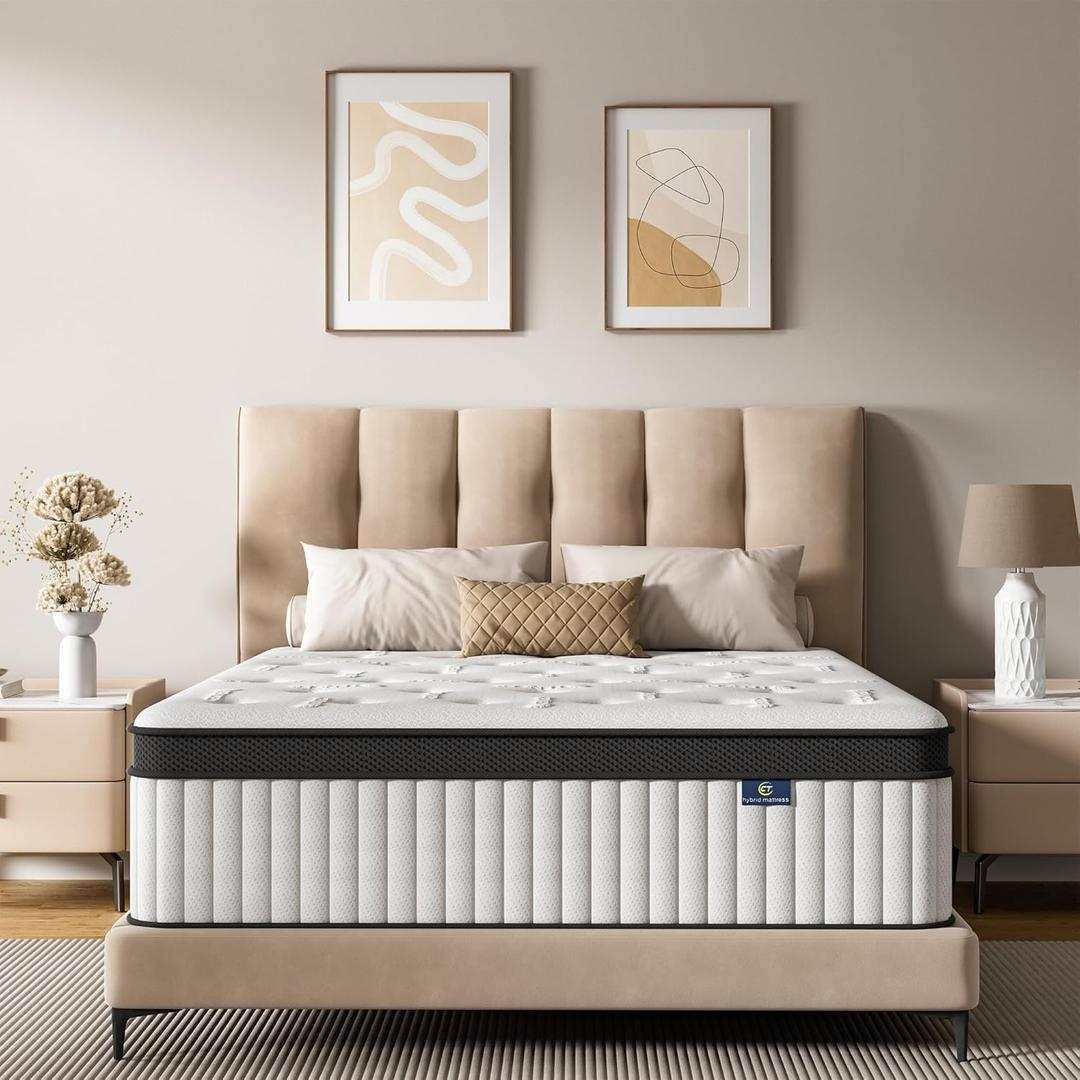 Full Size Mattress, 12 Inch Hybrid Mattress in a Box, Memory Foam and Pocket Springs, Fiberglass Free, Soft and Breathable, Medium Firm Feel