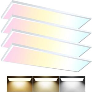 AIKVSXER 1x4 LED Flat Panel Light Surface Mount LED Ceiling Light, 5500LM 50W TRIAC 10-100% Dimmable, 3000/4000/5000k Selectable 48 Inch LED Light Fixture 120V LED Light for Garage/Kitchen - 4PACK (White)