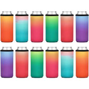 12 Pack Insulated Slim Can Cooler Sleeves, Sublimation Neoprene Iced Drink Holder for Cold Beer or Soda, 12oz Skinny Tall Beverage covers for Summer Parties, Wedding Supplies(Gradient Set)