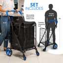 SereneLife Small Compact Folding Shopping Cart with Removable Waterproof Liner 360 Swivel Wheels, RustProof Steel Frame, 70lb Capacity Portable Grocery, Laundry & Travel Cart (Blue)