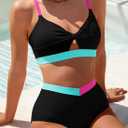Herseas Women's Bikini Sets Twist Color Block Swimsuits 2 Piece High Waisted Bathing Suit Swim Suits 2026 Beach Wear (M)
