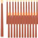 Macarrie 24 Packs Flameless Taper Candles Battery Operated Fake 11 Inch Long Candlelight LED Flameless Candlesticks Flickering Tapered for Spring Summer Wedding(Brown)