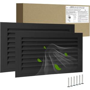 24"*16" Gable Vent,Aluminum Alloy Wall Vent Shed Vents,with Removable Strainer and 180 Degree Opening Angle.Ideal for Attic,Shed,Garage,Play House,Coop.[Inside Dimensions:22"w X 14"h]-Black 2 Pack