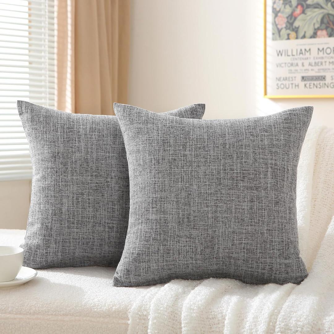 Decorative Throw Pillow Covers 16x16 Inch Super Soft Modern Farmhouse Pillow Case with Rustic Woven Textured, Outdoor Cushion Covers for Sofa Living Room, Set of 2 ,Dark Grey