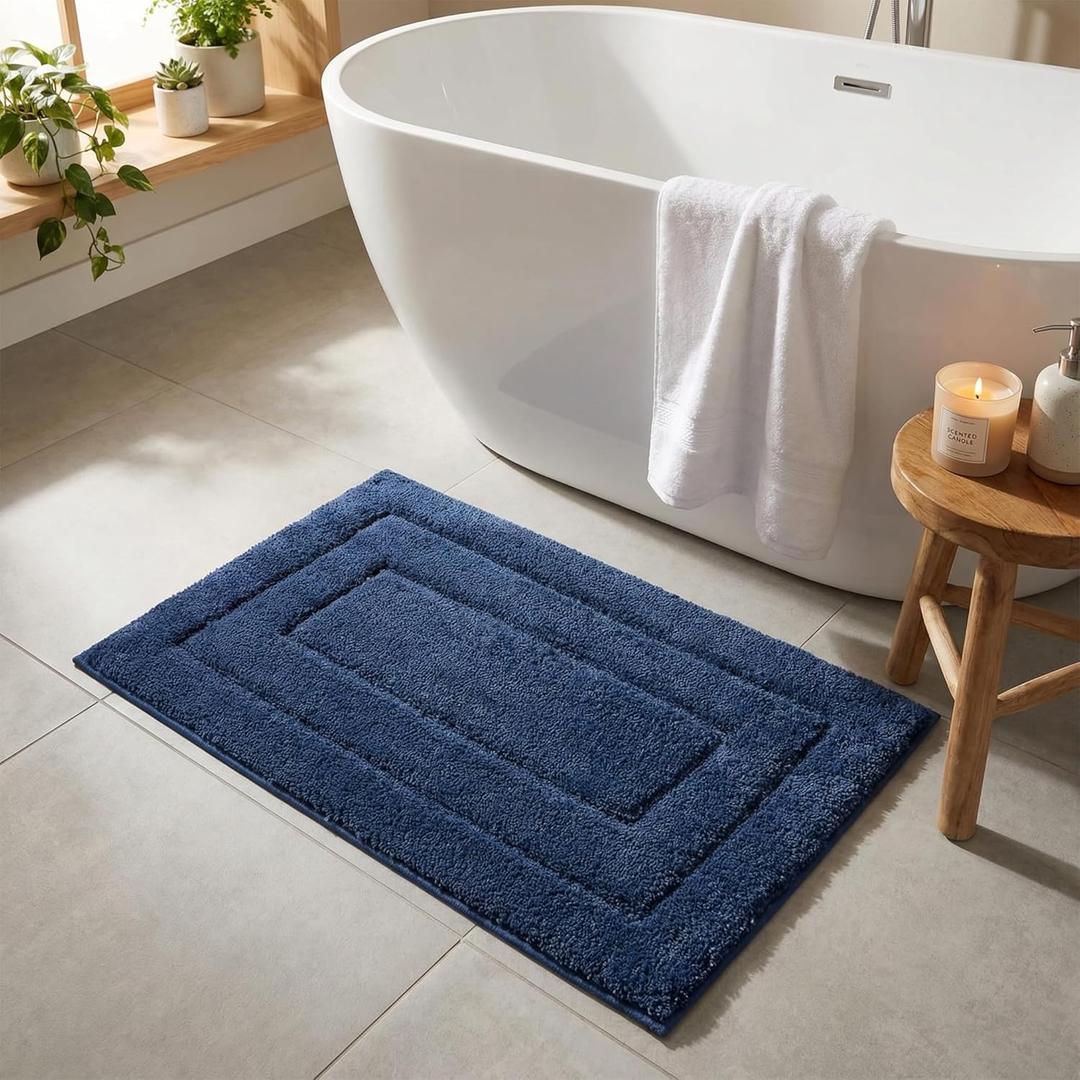 GRANNY SAYS Navy Bathroom Rugs, Bath Mats for Bathroom Non-Slip, Super Soft and Water Absorbent, Microfiber Bath Rugs Washable, Bath Rugs for Floor, Tub and Shower, 16" x 24" (Deep Blue)