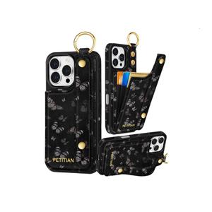 Petitian for iPhone 16 Pro Case Wallet - Women Girls Cute Girly Aesthetic Unique Design Leather Credit Card Holder Cardholder Stand Wristband for iPhone 16 Pro, Black Butterfly