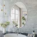 Frameless Oval Mirror, 16"x24" Beveled Oval Bathroom Mirrors, Wall Mounted Vanity Mirror for Bedroom, Entryway, Living Room, Hangs Horizontally or Vertically