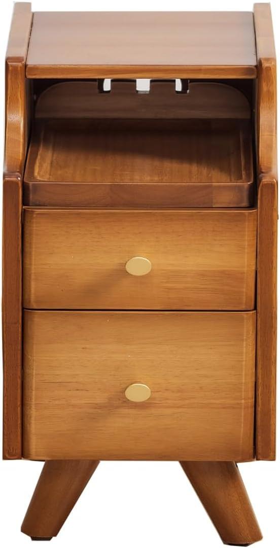 latifolia Solid Wood Nightstand, 2-Drawer Small Nightstand, Narrow Bedside Table with Shelf Storage(Walnut, 9.84''W)