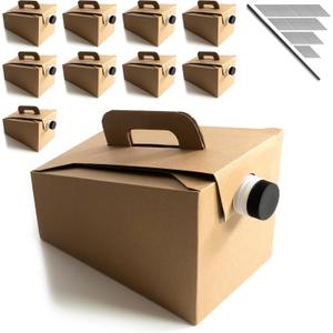 Disposable Coffee To Go Container for Catering Hot or Cold Beverages; 10 Portable and Insulated 96 oz Carafe; Cardboard Coffee Box with Handle; Includes 100 Pack Plastic Stir Sticks