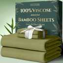 DECOLURE 100% Viscose Derived from Bamboo Sheets Twin Size 4pcs - Ultra Soft & Luxuriously Cooling, 17" Deep Pocket, Double Stitching, Perfect for Hot Sleepers - Twin Bed Sheets (Light Olive)