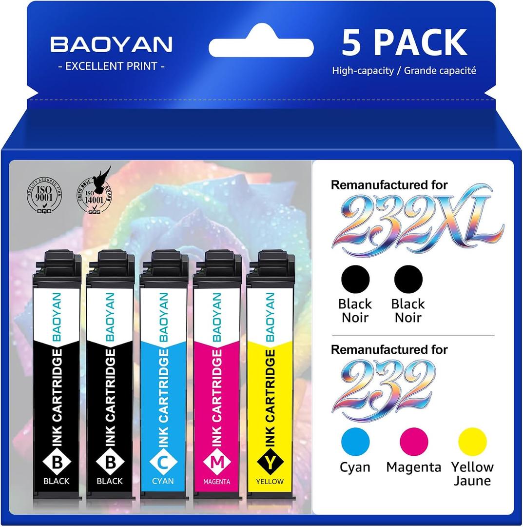Remanufactured Ink Cartridge Replacement for Epson 232 Ink Cartridge Works with Workforce Pro WF-2950 WF-2930 Expression XP-4200 XP-4205 Printers (5 Pack)