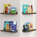 Forbena Dark Wood Nursery Floating Shelves for Wall Set of 4, Short Wall Bookshelf for Kids Bedroom, Wooden Hanging Book Shelves with Rail for Nursery Books, Baby Room Bathroom Storage (Dark Brown) (16 Inch)