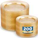 WDF 200PCS Gold Plastic Plates - Gold Glitter Plastic Plates - Heavy Duty Gold Glitter Disposable Plates - Include 100 Dinner Plates 10" and 100 Dessert Plate 7" for Wedding Spring Birthday